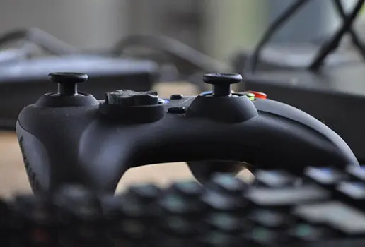 Gaming controller on a desk in an e-sports room